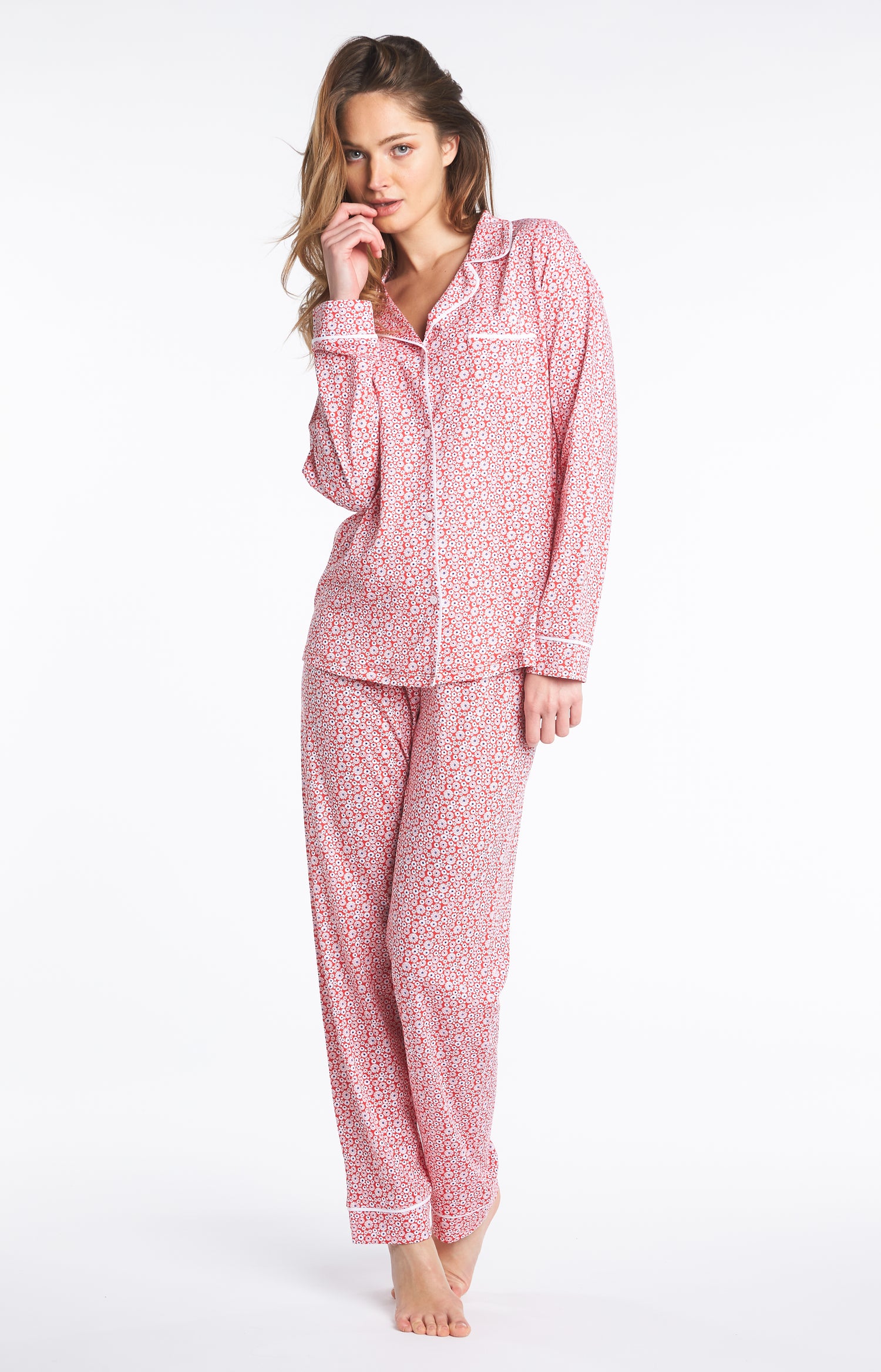 Pyjama long Femme Marguerite Rouge 1