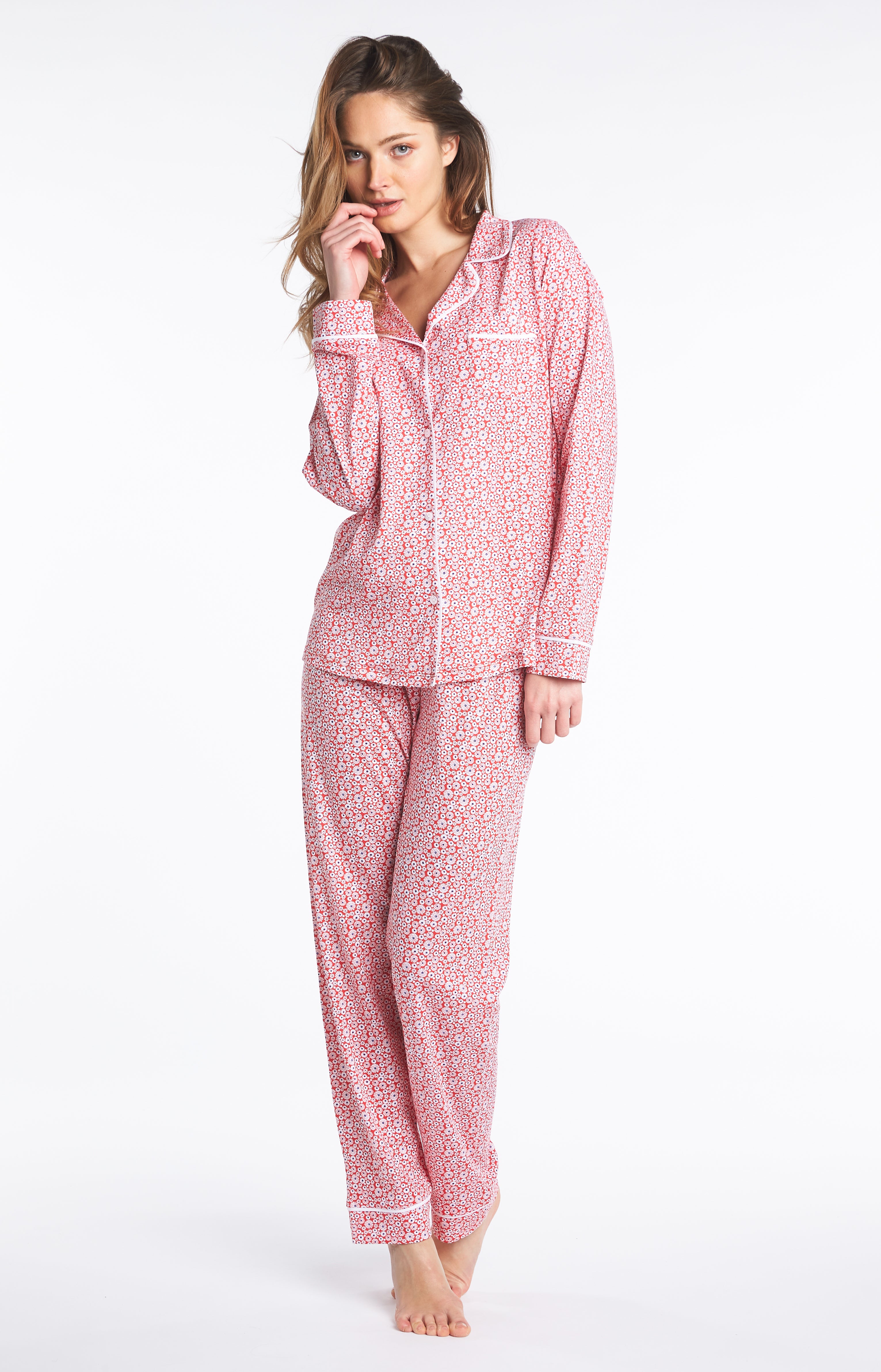 Pyjama long Femme Marguerite Rouge 1