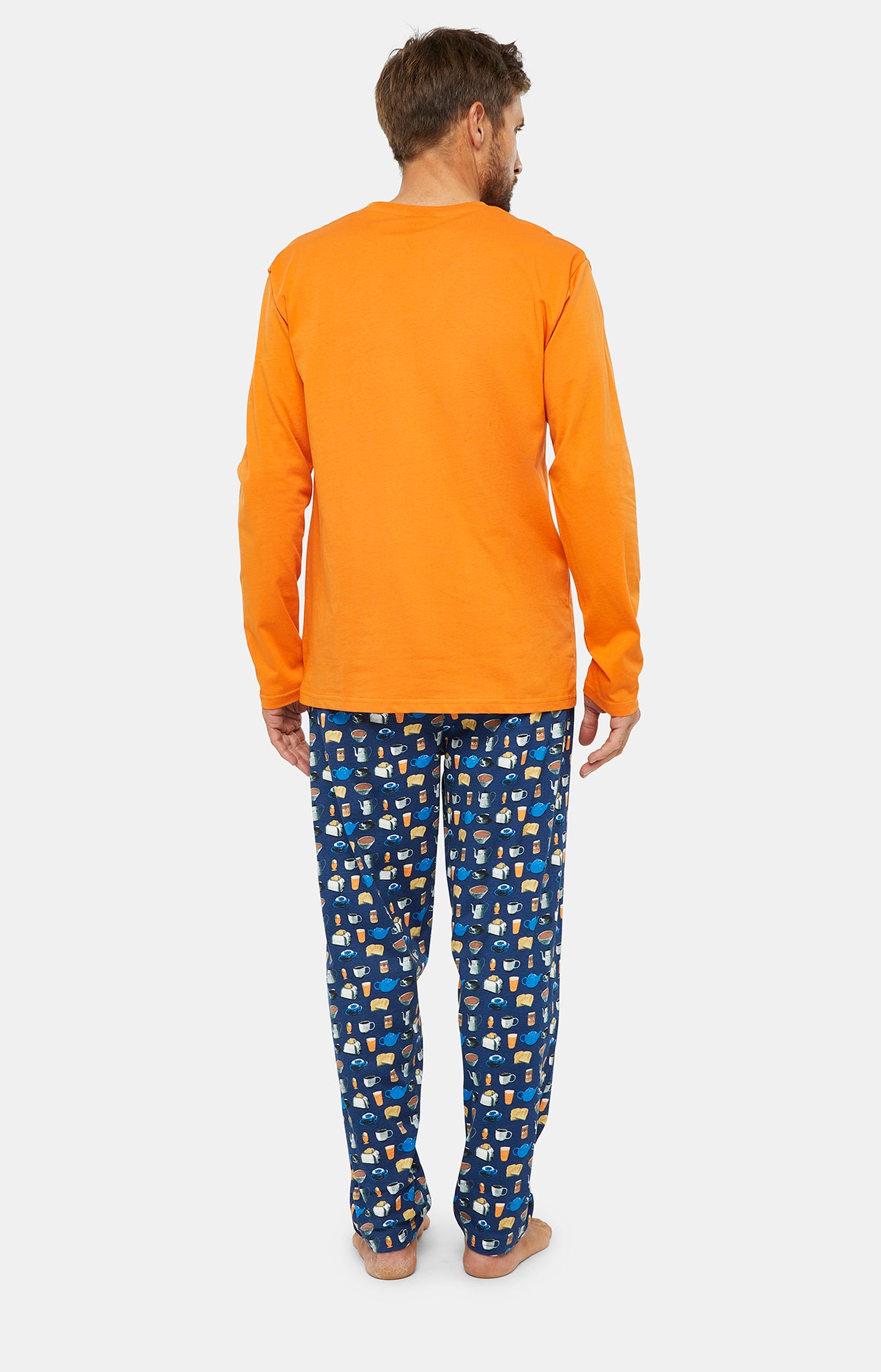 Pyjama long Homme Thé Lit Travail Marine et Orange 4