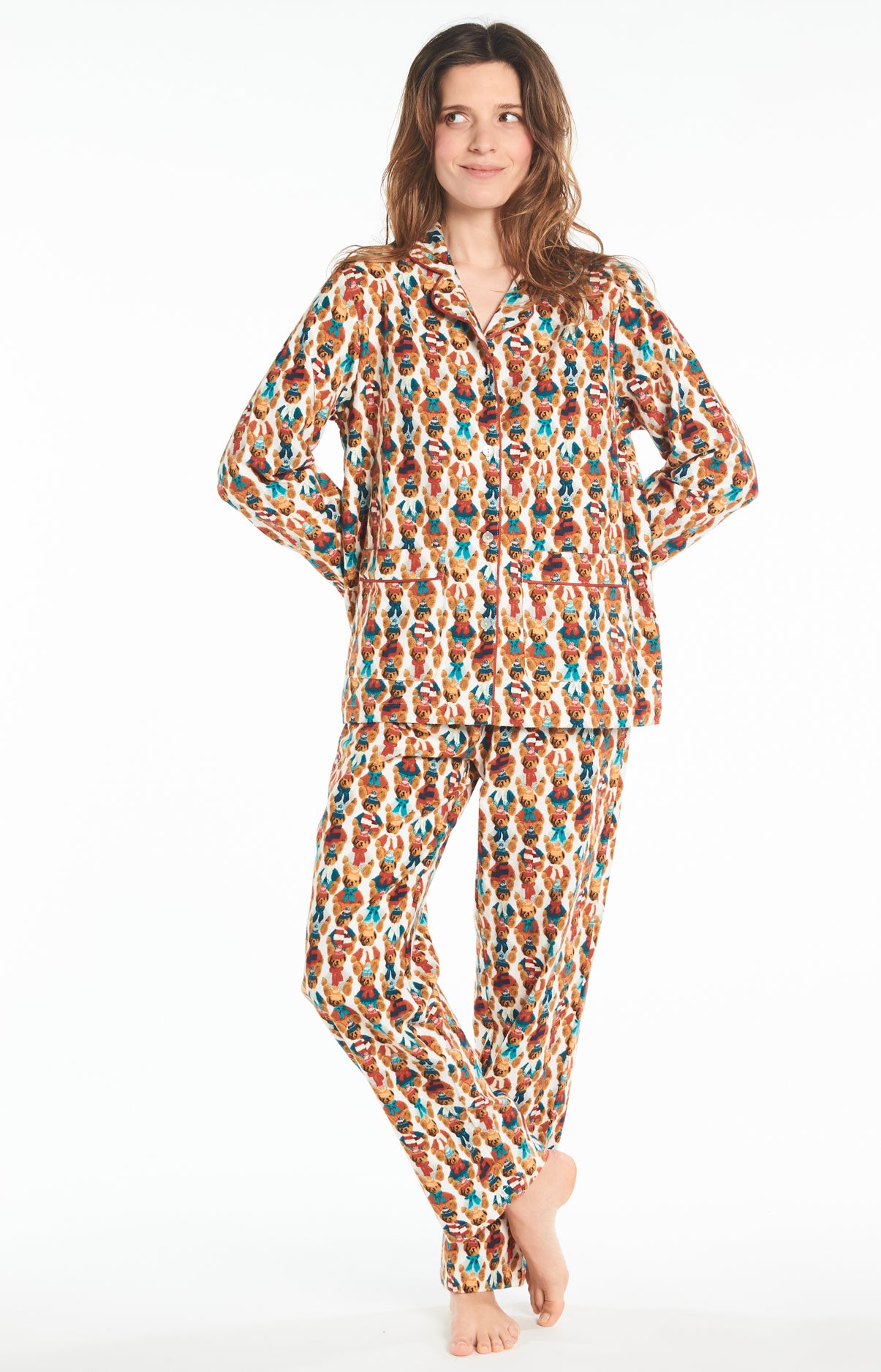 Pyjama long Femme Teddy Blanc et Ivoire 12