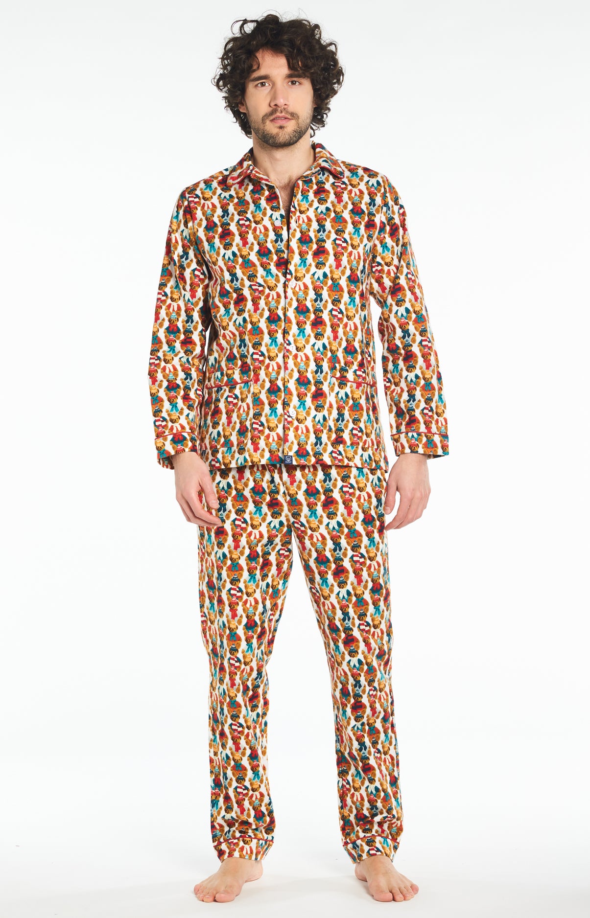 Pyjama Homme long Homme Pilou Teddy Blanc et Ivoire 1