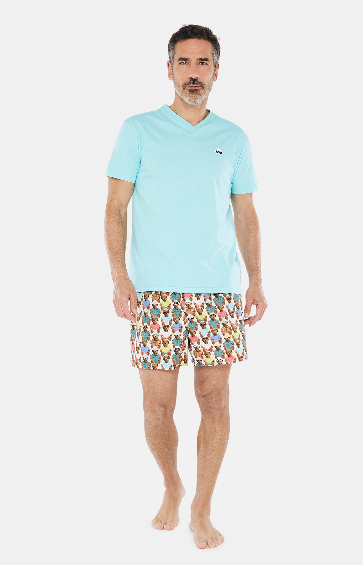 Pyjashort Homme Teddy Blanc et Ivoire 14