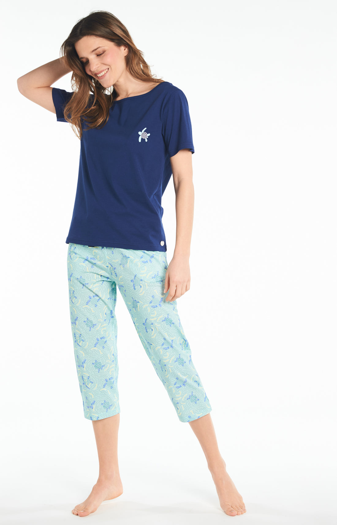 Pyjama long Femme Tortue Bleu 2