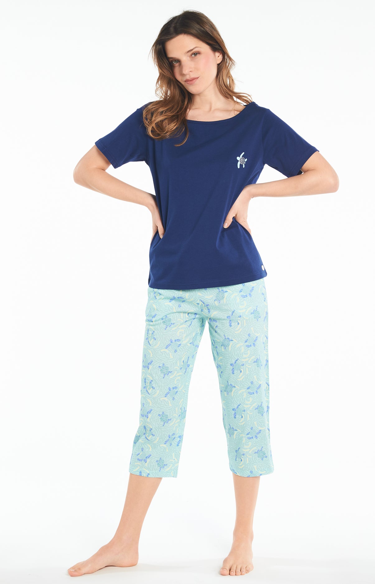 Pyjama long Femme Tortue Bleu 1