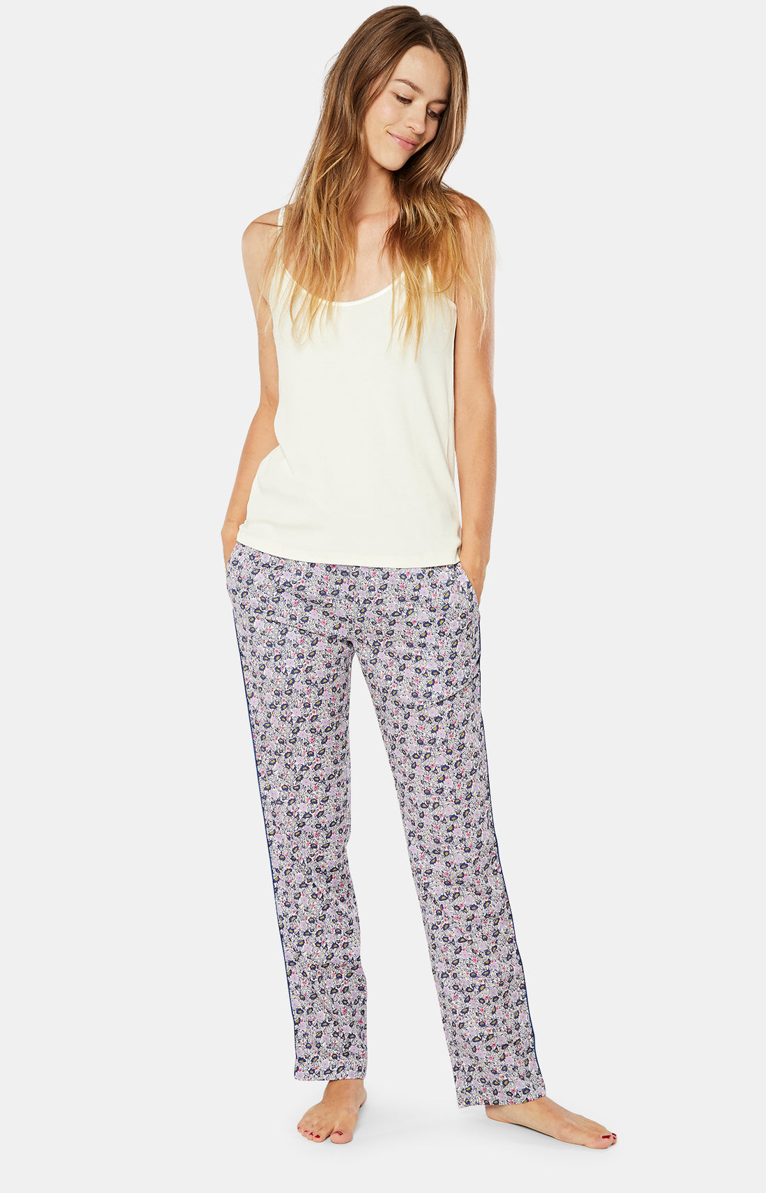 Pantalon Femme Fleur Blanc et Ivoire 8