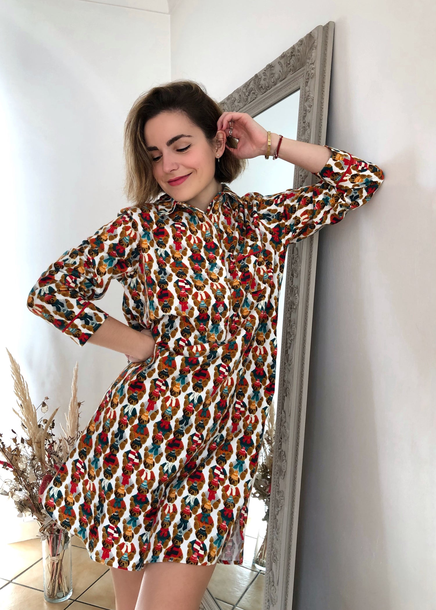 Chemise de nuit Grand-Père Femme Teddy Blanc et Ivoire 3