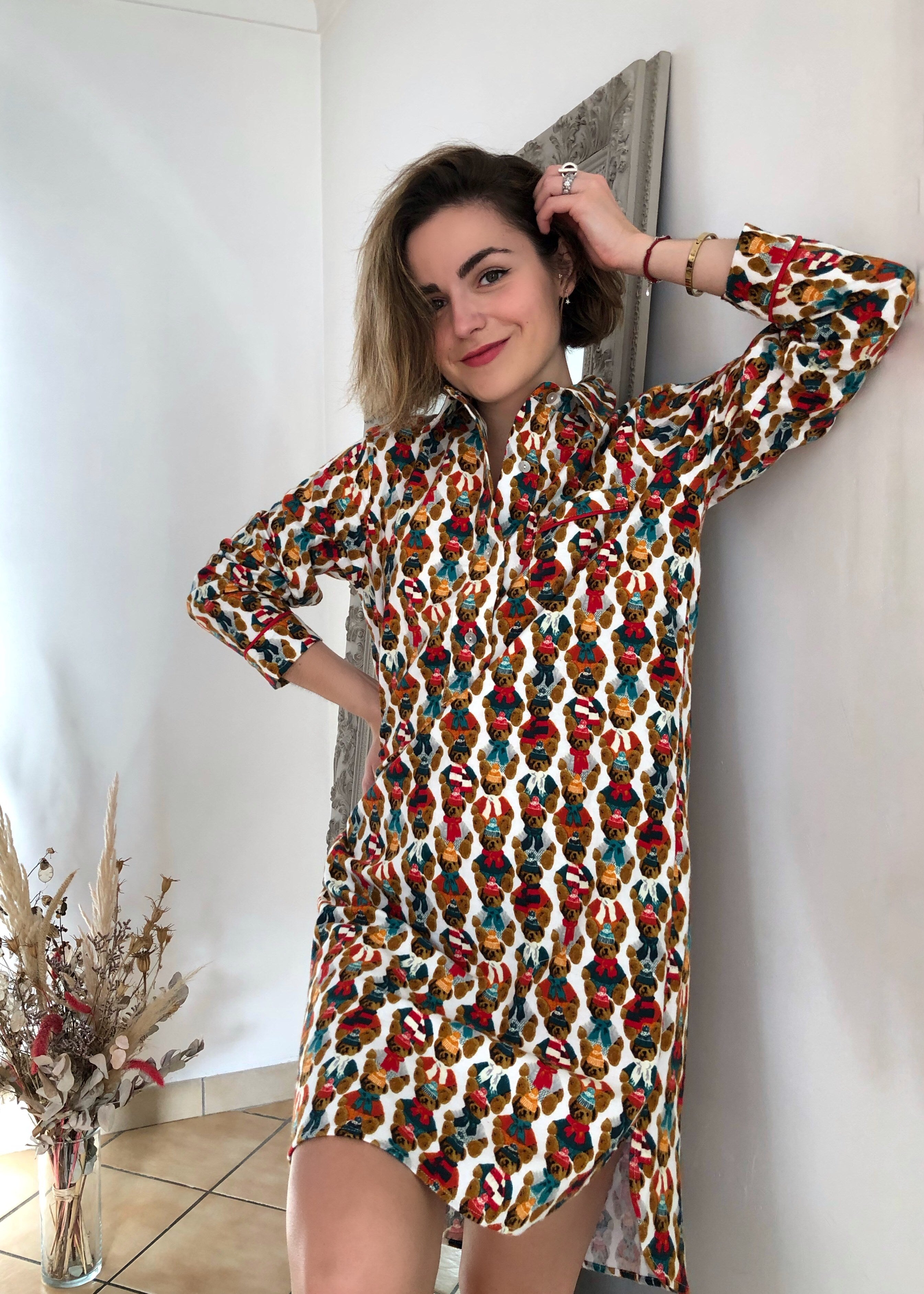 Chemise de nuit Grand-Père Femme Teddy Blanc et Ivoire 1